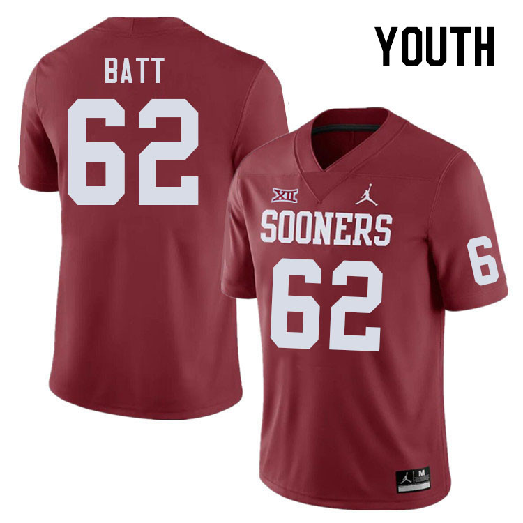 Youth #62 Drew Batt Oklahoma Sooners College Football Jerseys Stitched Sale-Crimson